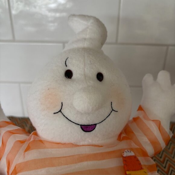 Vintage Hallmark Plush Halloween 14" Ghost  Striped Shirt w/ Candy Corn - Picture 2 of 8